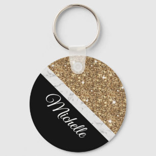 Porte-clés Élégant Parties scintillant Gold Marbre Nom pers