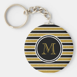 Porte-clés Élégant Parties scintillant or rayures Monogramme