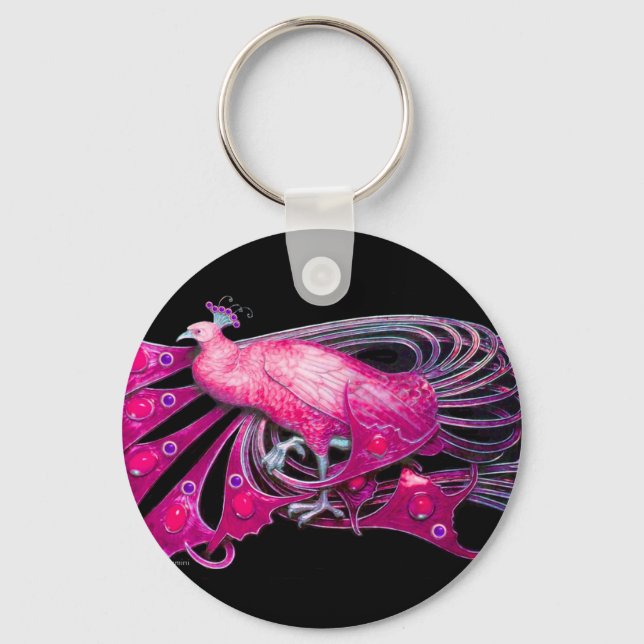 PORTE-CLÉS ELÉGANT PEACOCK EN ROSE, FUCHSIA, NOIR (Recto)