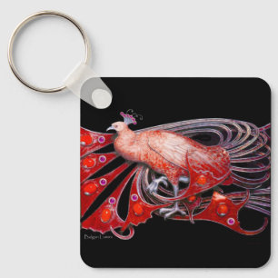 PORTE-CLÉS ELEGANT PEACOCK IN RED AND BLACK