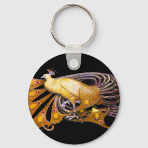 PORTE-CLÉS ELEGANT PEACOCK IN YELLOW AND BLACK