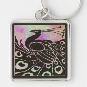 PORTE-CLÉS ÉLÉGANT PEACOCK NOIR EN PARKLES BLEU PURPLE