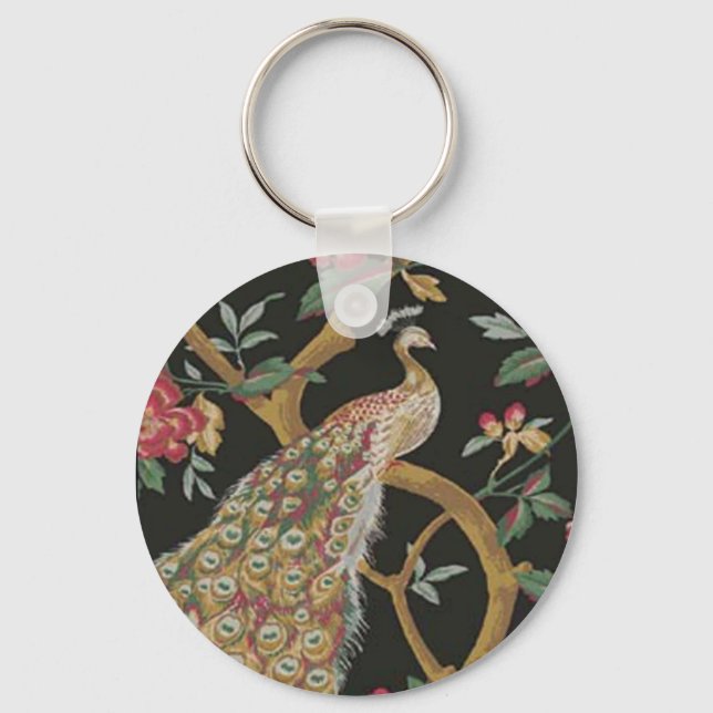 Porte-clés Elégant Peacock Sur Porte - clé Noir (Recto)