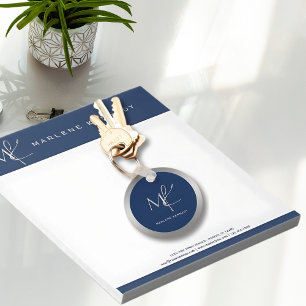 Porte-clés Élégant Personnalisé Argent Monogramme Marine Blue