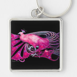 PORTE-CLÉS ÉLÉGANT PINK FUCHSIA PEACOCK EN NOIR