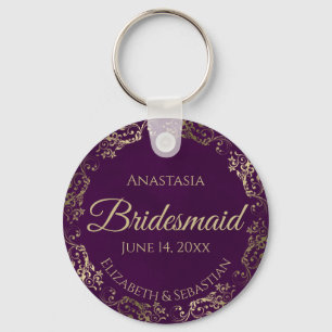 Porte-clés Élégant Plum Purple & Gold Bridesmaid Mariage Cade