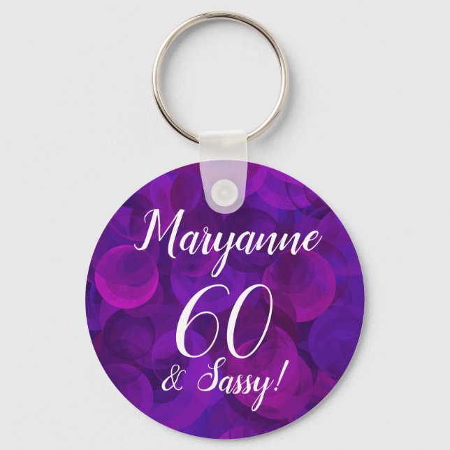 Porte-clés Elegant Purple 60 et Sassy Anniversaire Nom (Recto)