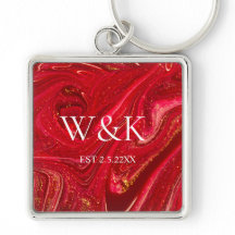 Elegant Red Glitter Initial Wedding Couple 