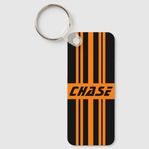 Porte-clés Élégant Retro à deux côtés noir et orange rayures