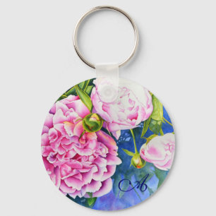 Porte-clés Elégant rose blanc classique aquarelle floral