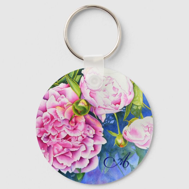 Porte-clés Elégant rose blanc classique aquarelle floral (Recto)