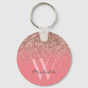 Porte-clés Élégant Rose Gold Pink Parties scintillant Nom d