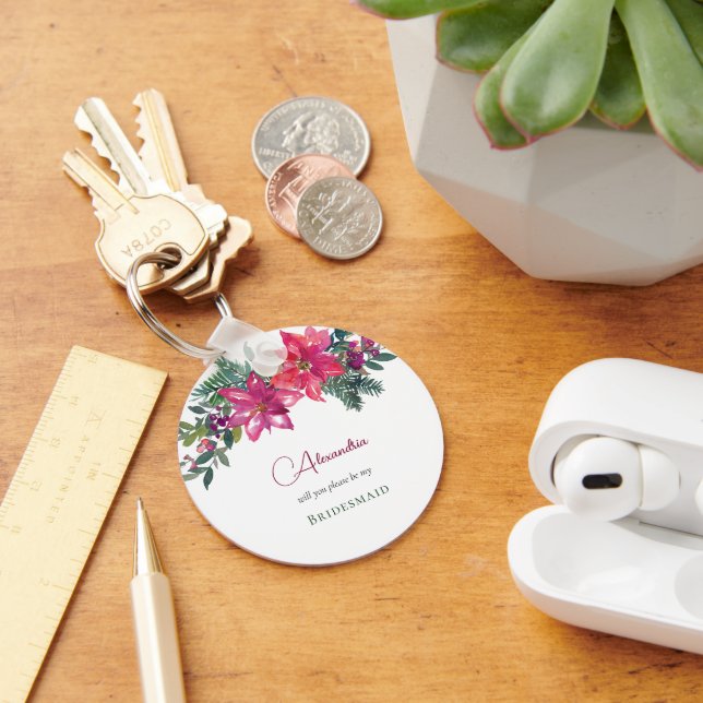 Porte-clés Élégant rose Poinsettias Mariage de Noël (Bureau)