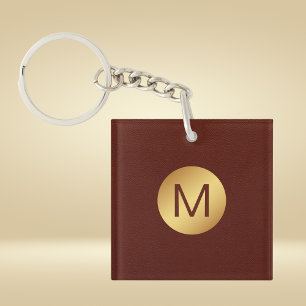 Porte-clés Elégant Rouge Texture & Or Monogramme initial