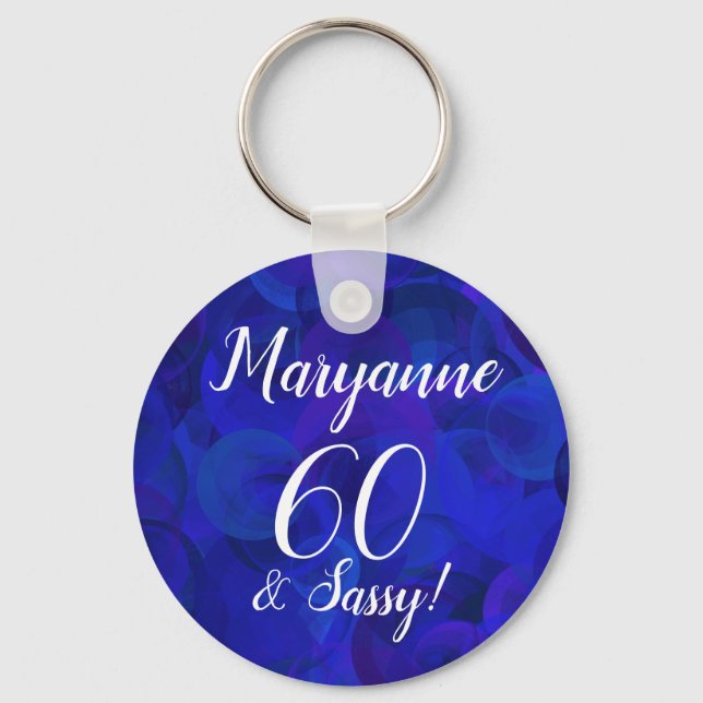 Porte-clés Elégant Royal Blue 60 et Sassy Anniversaire Nom (Recto)