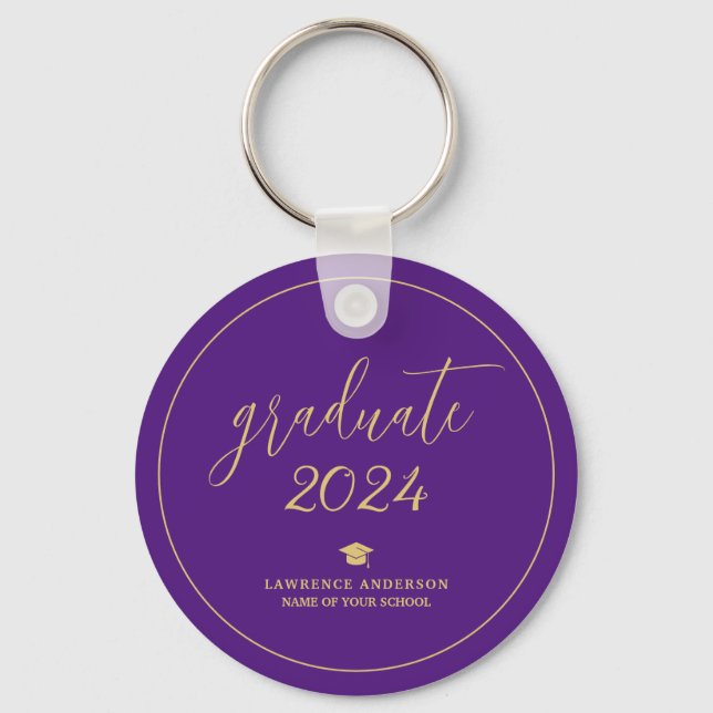Porte-clés Élégant Royal Purple Graduate 2024 Graduation (Recto)