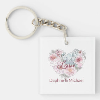 Porte-clés Elegant Rustic Pink Moderne Chic Heart Script