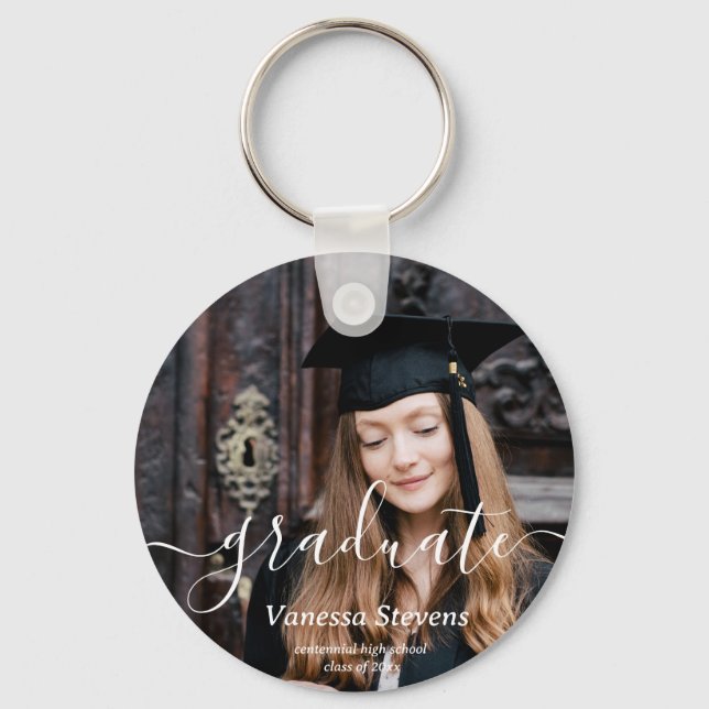 Porte-clés Élégant script personnalisé diplôme photo (Recto)
