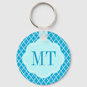 Porte-clés Elégant, tendance, aqua bleu quatrefoil