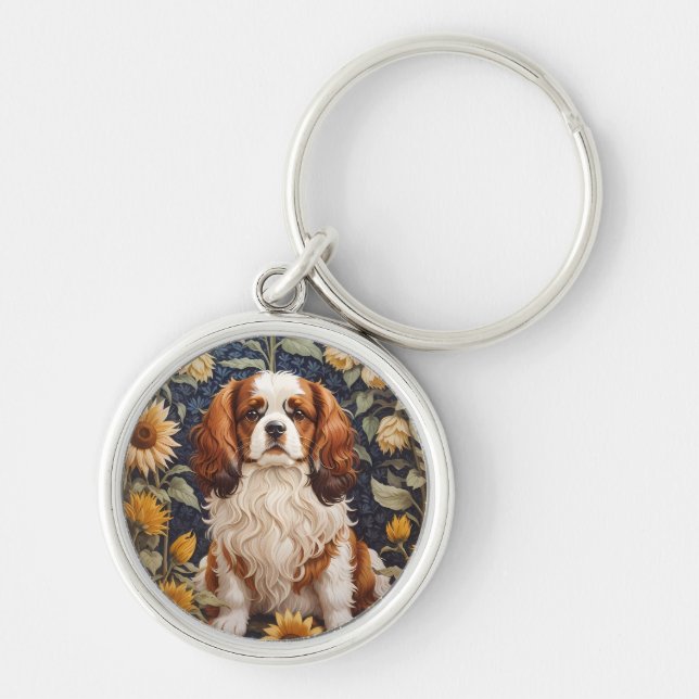 Porte-clés Élégant tournesol Cavalier King Charles Spaniel (Devant)