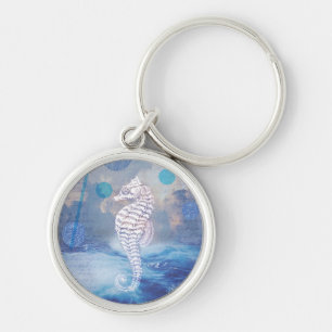 Porte-clés Elegant Vintage Seahorse Blue Ocean Waves