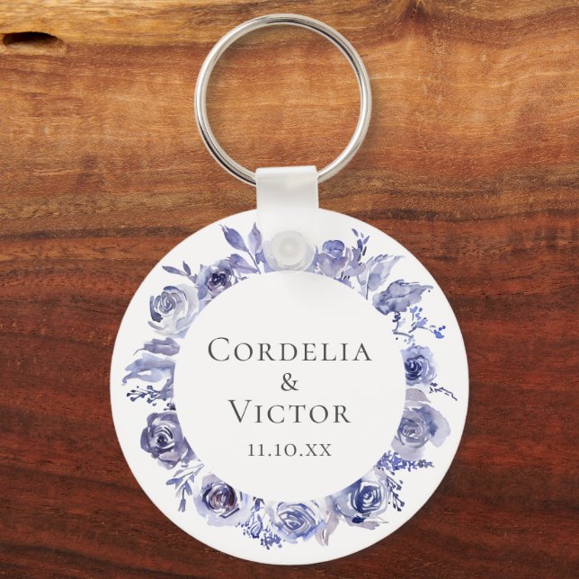 Porte-clés Élégant violet violet Rose Mariage floral (Recto)