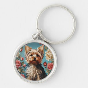 Porte-clés Elégant Yorkshire Terrier Portrait Rose Garden
