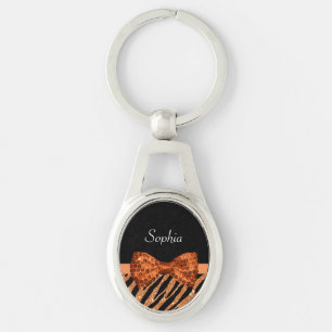 Porte-clés Élégant Zèbre orange Imprimer FAUX Glitz Bow et no