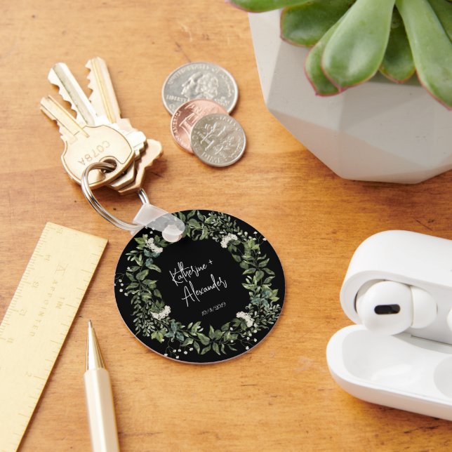 Porte-clés Elégante aquarelle florale noir et blanc (Bureau)
