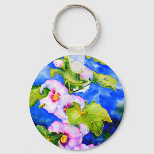 Porte-clés Elégante aquarelle Hollyhocks