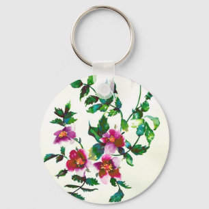 Porte-clés Elégante aquarelle moderne fleur sauvage rose fonc
