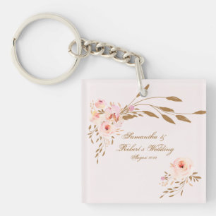 Porte-clés Elégante aquarelle or rose roses Roses Mariage acr
