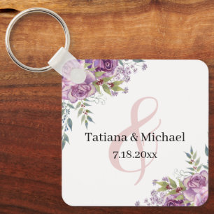 Porte-clés élégante aquarelle rose florale mariage faveur