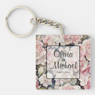 Porte-clés Elégante aquarelle rose hydrangées florales