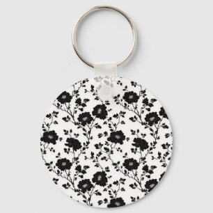 Porte-clés Élégante botanique de silhouette florale noire et