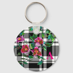 Porte-clés Elégante couleur magenta rose fleurons rose