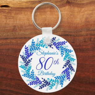 Porte-clés Élégante couronne bleue 80e anniversaire Porte - c