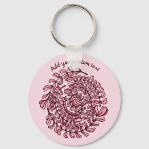 Porte-clés Élégante couronne florale spirale rose texte perso