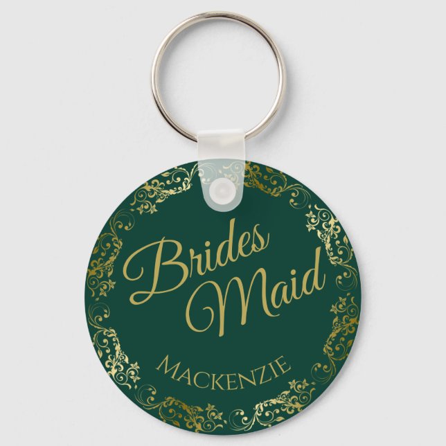 Porte-clés Élégante dentelle d'or Emerald Green Bridesmaid Ma (Recto)