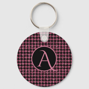 Porte-clés Élégante Gemmes Diamant Rose Éclatante Monogramme 
