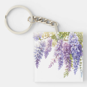 Porte-clés Elégante glycine violette d'aquarelle violet fleur