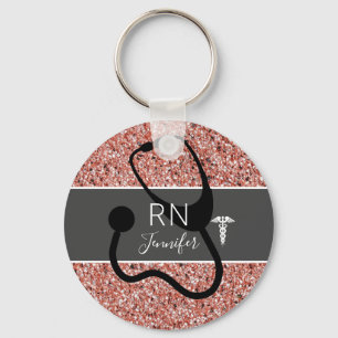 Porte-clés Élégante infirmière RN Caduceus Rose Gold Perso