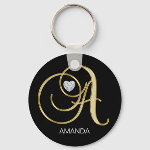 Porte-clés Élégante Lettre A Personnalisée Monogrammée Or