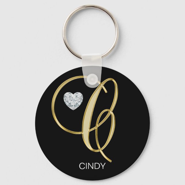 Porte-clés Élégante lettre d'or personnalisée monogramme C (Recto)