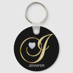 Porte-clés Élégante lettre d'or personnalisée Monogramme J