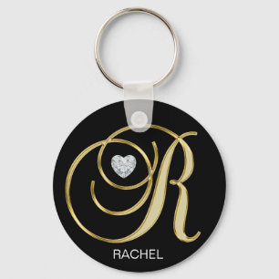 Porte-clés Élégante lettre dorée personnalisée monogramme R