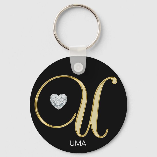 Porte-clés Élégante lettre dorée personnalisée Monogramme U (Recto)