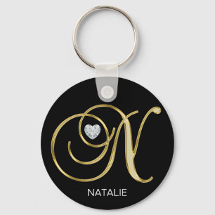Porte-clés Élégante lettre dorée personnalisée N