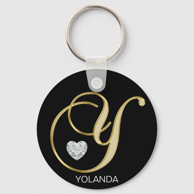 Porte-clés Élégante lettre dorée personnalisée Y (Recto)