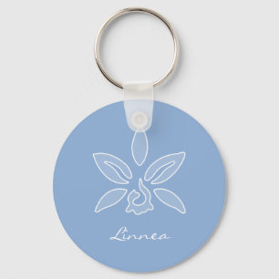 Porte-clés Elégante Orchidée Simple Poudre Fleur Bleue Avec N